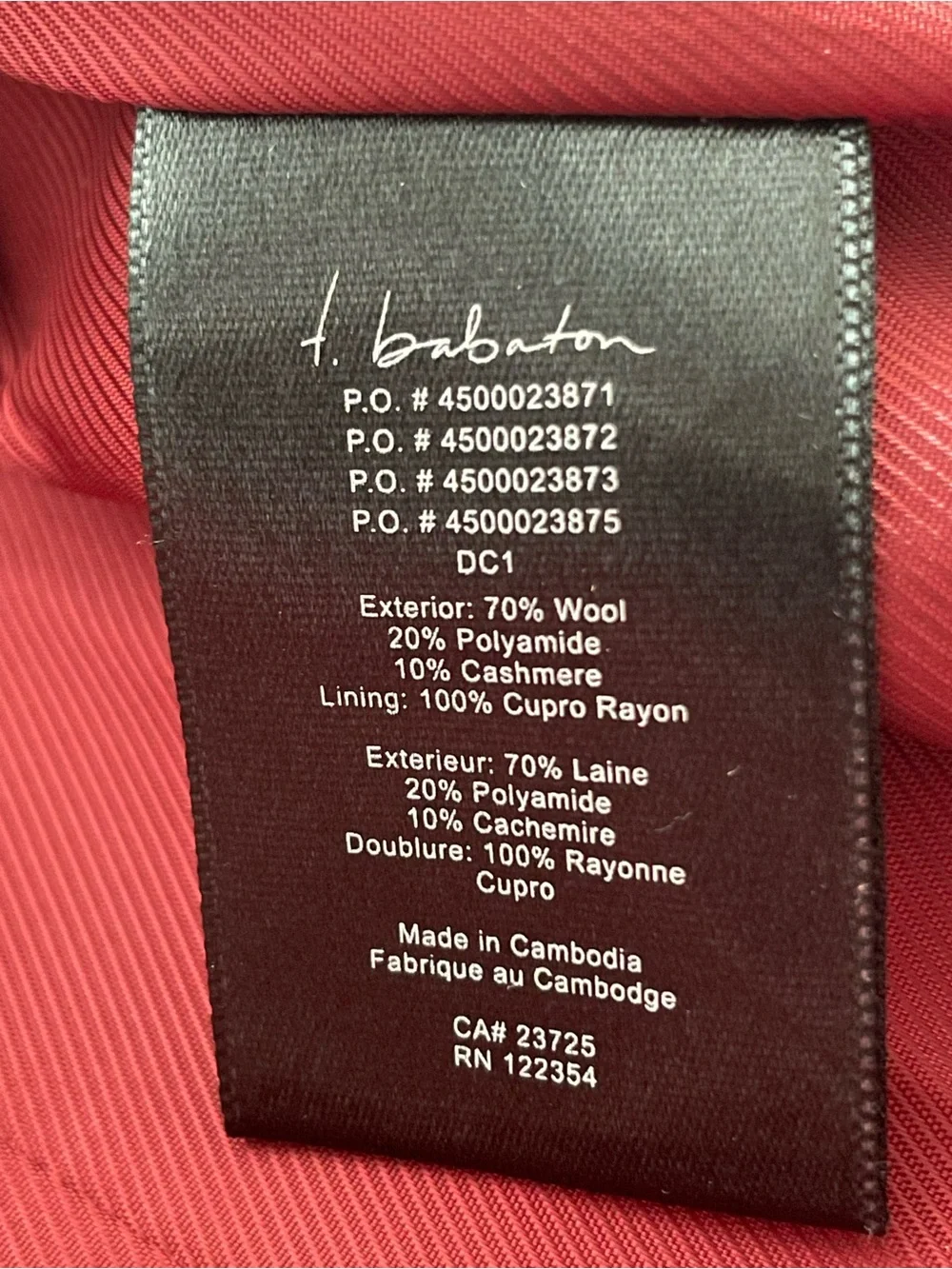 ARITZIA BABABTON Howell Red Pea Coat - Virgin Wool & Cashmere Blend - Picture 10 of 12